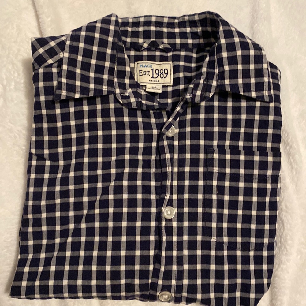 Boys M button down, Place Est 1989, long sleeve shirt, black and white